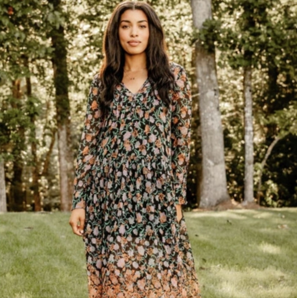 Free People Black See It Through Maxi Dress sz L **no slip included**